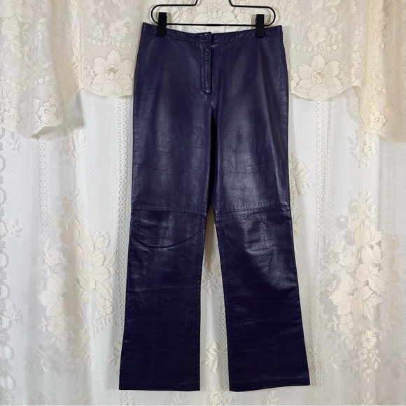 Vintage Danier Purple Leather Pants Biker High Rise Size Small 28 - Picture 3 of 11